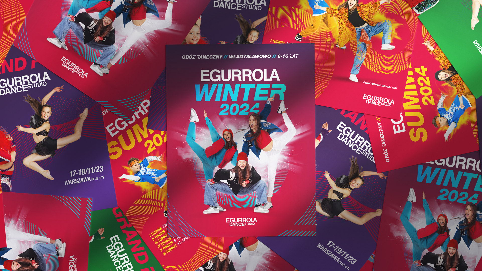 photo of colorful posters Egurrola Dance Studio branding
